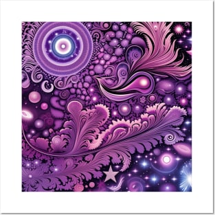 Other Worldly Designs- nebulas, stars, galaxies, planets with feathers Posters and Art